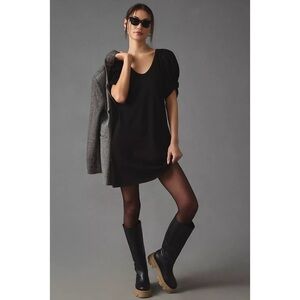NWT ANTHROPOLOGIE AMADI Twist Puff-Sleeve V-Neck Mini Dress 100% Cotton Black M